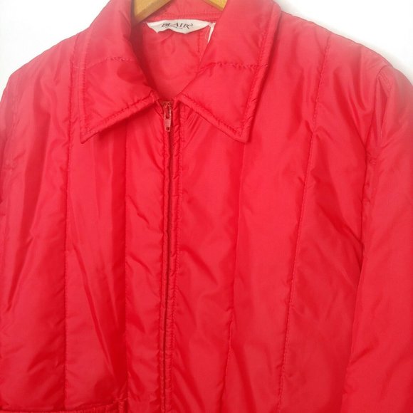 Vintage Blair Womens M Winter Coat Red Nylon Pockets Pointed Collar Zip Retro - Picture 6 of 7